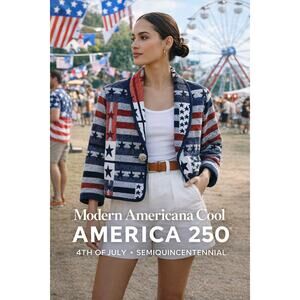 Vintage 90s Americana Tapestry Jacket USA Flag Concho Button Bedford Fair  MP